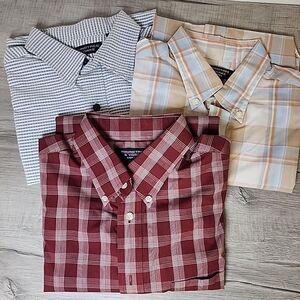 Roundtree & Yorke Casual Shirts Men's Large Stripped Plaid Short/Long Lot/3